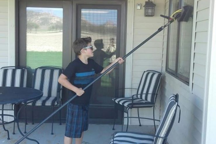 Joey washing windows